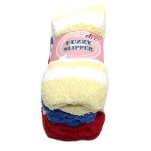 Weitzner Cozy Fuzzy Slipper Socks Yellow Blue Red Stripe 3 Pair Size 9-11
